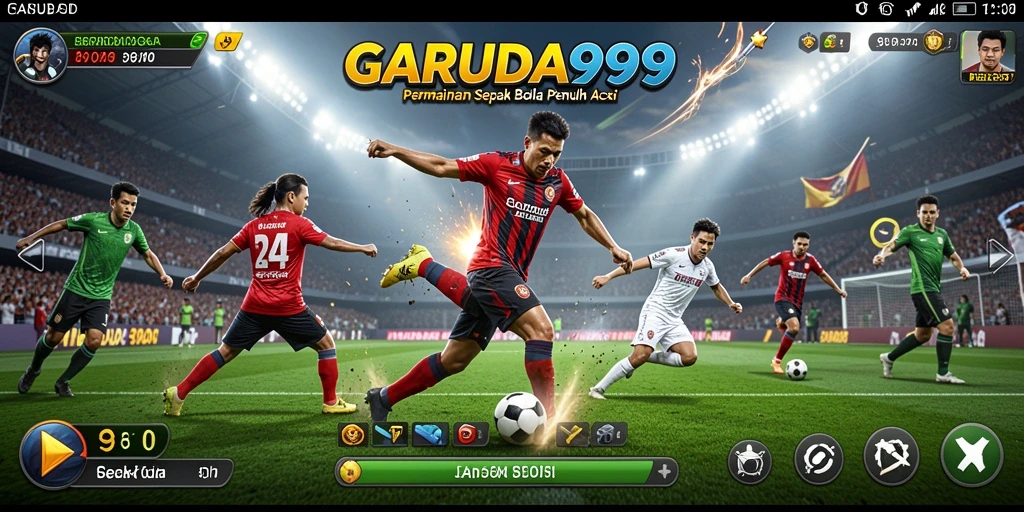 Screenshot GARUDA999 menunjukkan aksi pertandingan sepak bola yang mendebarkan.