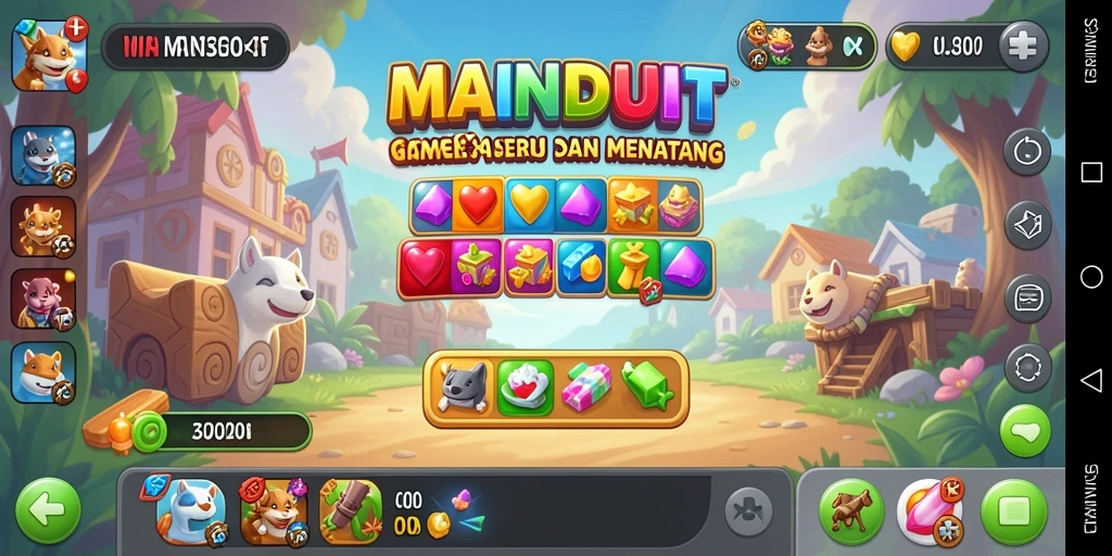 Tampilan gameplay match-3 MAINDUIT yang penuh warna dan seru.