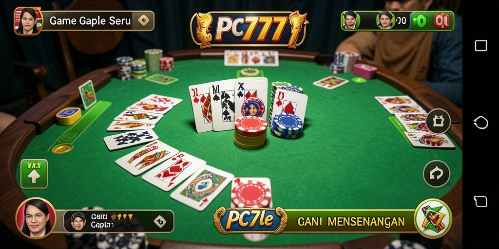 Tangkapan layar utama PC777 menampilkan momen seru permainan Gaple.