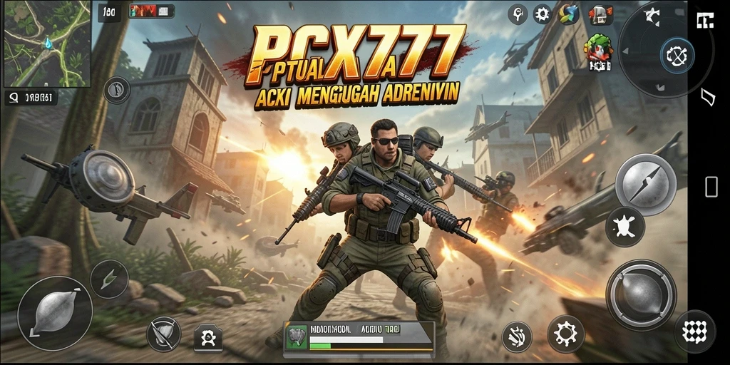 Screenshot gameplay PCX777 yang penuh aksi seru di medan perang.