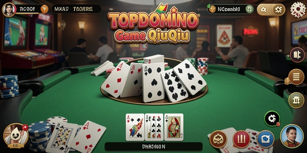 Tampilan gameplay seru dalam permainan QiuQiu TOPDOMINO.