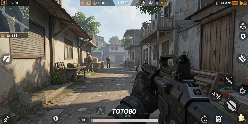 Screenshot TOTO80 menampilkan aksi tembakan yang mendebarkan dalam gameplay FPS.