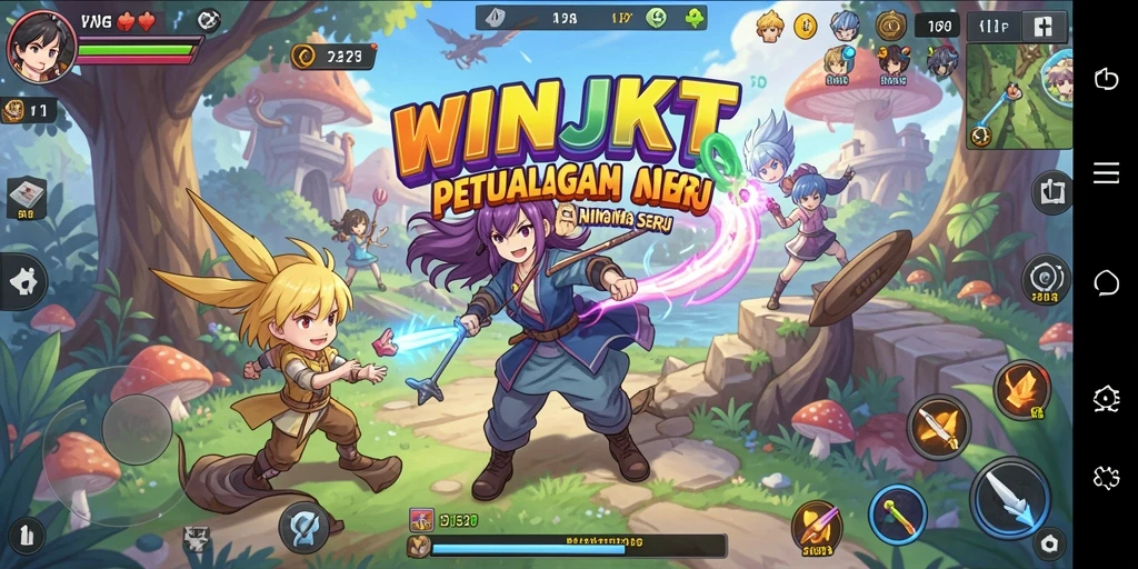 Tampilan gameplay WINJKT yang memukau dengan karakter anime yang menarik.